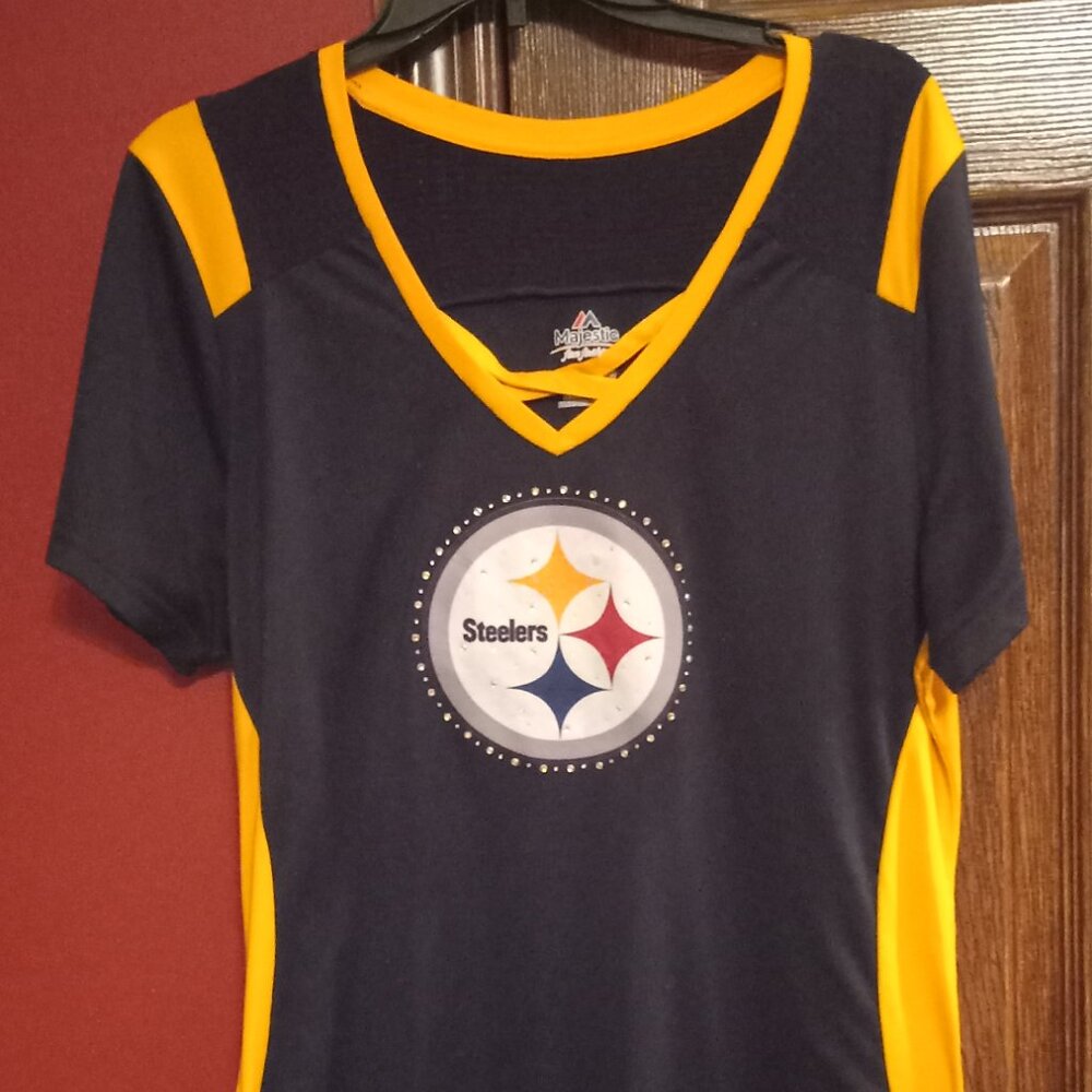Majestic Fan Fashion Steelers Bling Top with Rhinestones